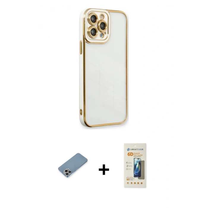 MARSİLYAN™- iPhone 13 Pro Max Kılıf Çekirdek Klasik Serisi - Siyah 6D Mat Seramik Hayalet Nano Ekran Koruyucu + Shine Kamera Lens Koruma Cam - GI
