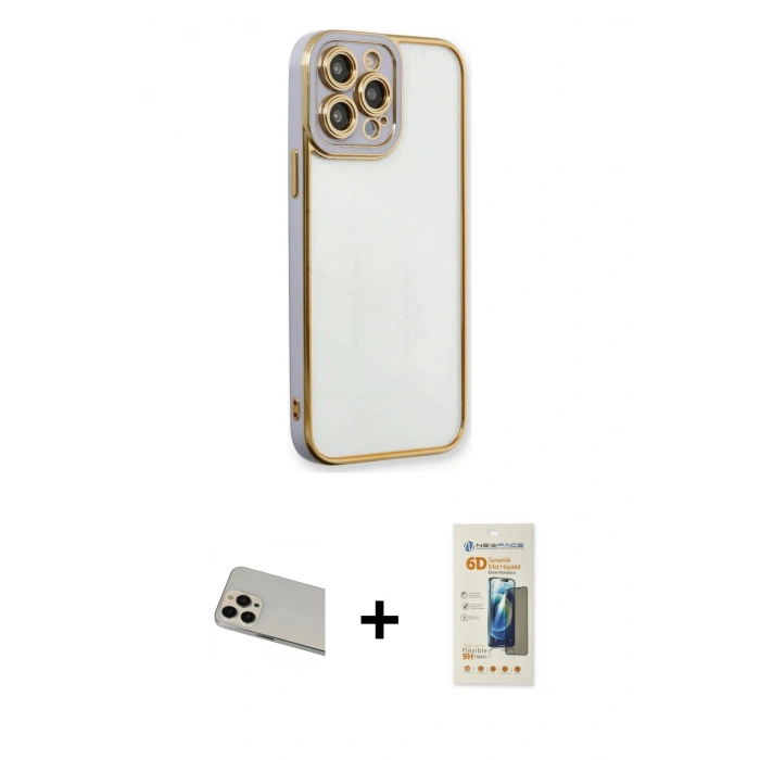 MARSİLYAN™- iPhone 13 Pro Max Kılıf Çekirdek Klasik Serisi - Siyah 6D Mat Seramik Hayalet Nano Ekran Koruyucu + Rainbow Kamera Lens Koruma Cam - REGD