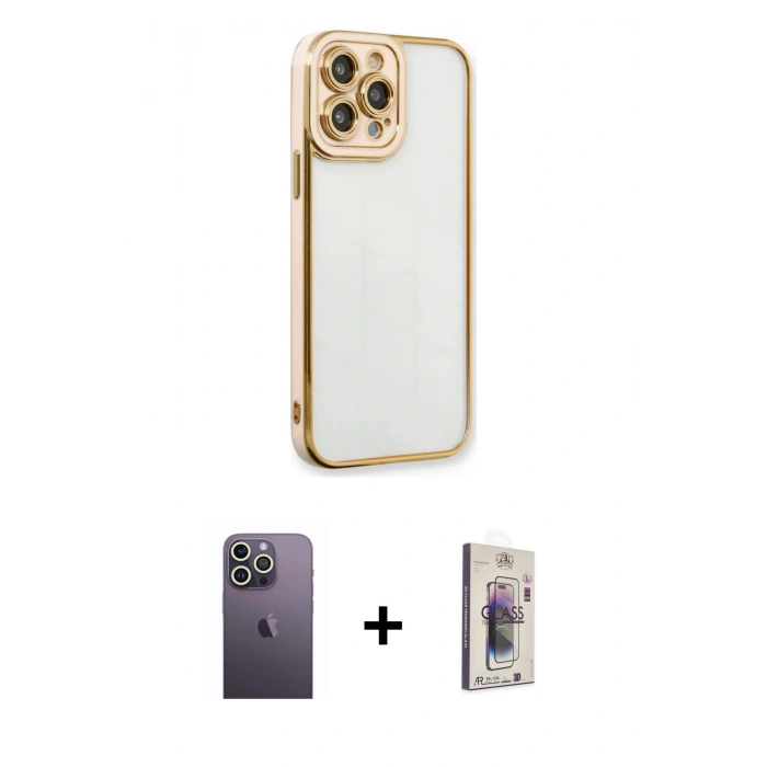 MARSİLYAN™- iPhone 13 Pro Max Kılıf Çekirdek Klasik Serisi - Siyah Bilvis 3D Cam Ekran Koruyucu + Neon Fosforlu Kamera Lens - BZ