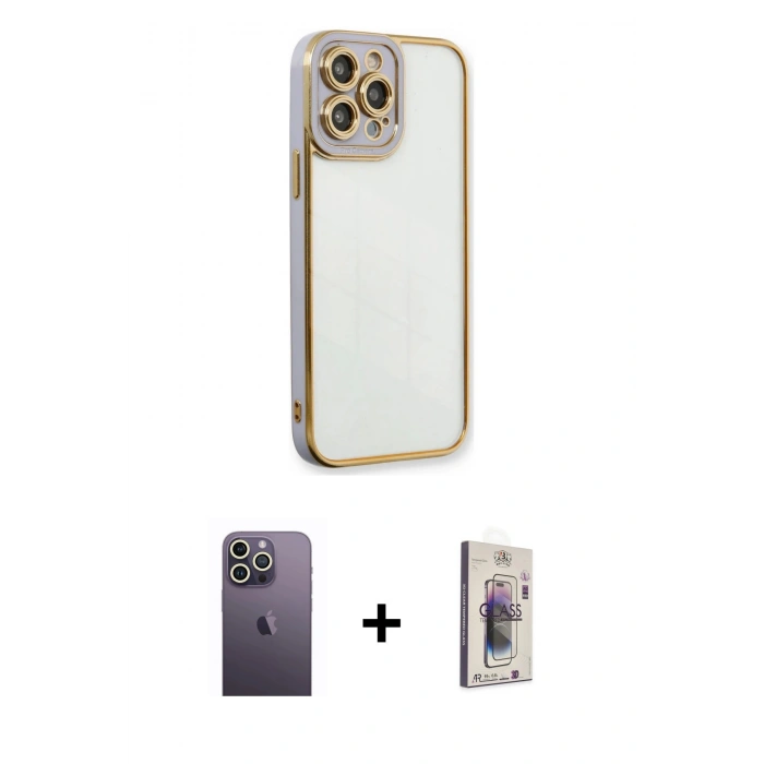 MARSİLYAN™- iPhone 13 Pro Max Kılıf Çekirdek Klasik Serisi - Siyah Bilvis 3D Cam Ekran Koruyucu + Neon Fosforlu Kamera Lens - BZ