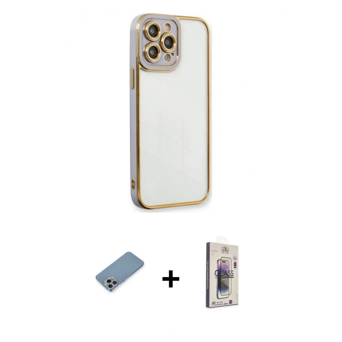 MARSİLYAN™- iPhone 13 Pro Max Kılıf Çekirdek Klasik Serisi - Siyah Bilvis 3D Cam Ekran Koruyucu + Shine Kamera Lens Koruma Cam - GI