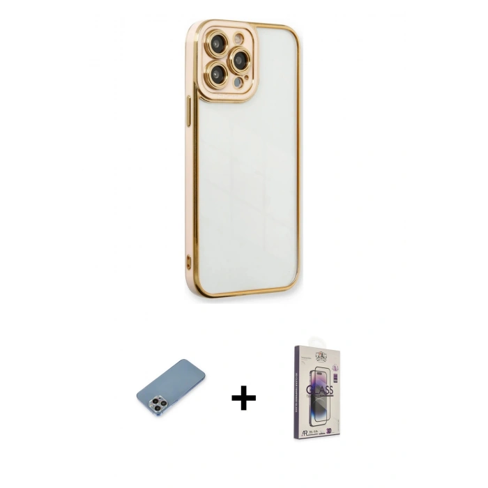 MARSİLYAN™- iPhone 13 Pro Max Kılıf Çekirdek Klasik Serisi - Siyah Bilvis 3D Cam Ekran Koruyucu + Shine Kamera Lens Koruma Cam - GI