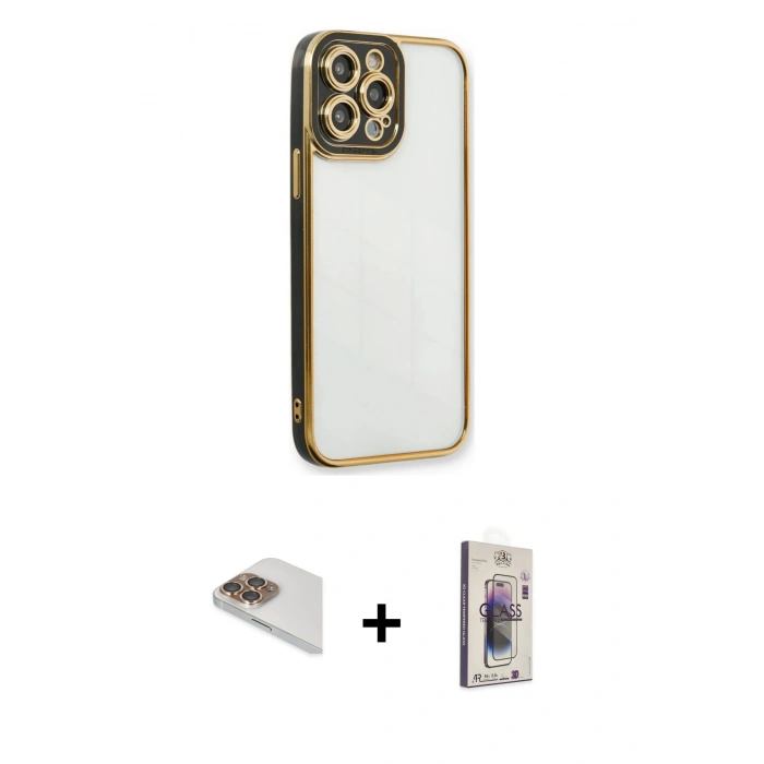 MARSİLYAN™- iPhone 13 Pro Max Kılıf Çekirdek Klasik Serisi - Siyah Bilvis 3D Cam Ekran Koruyucu + Pers Alüminyum Kamera Lens - GD