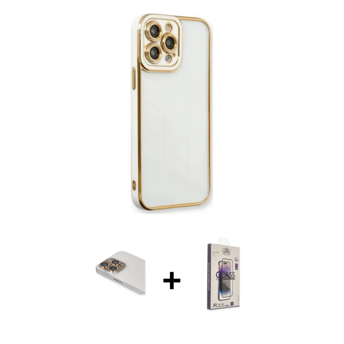 MARSİLYAN™- iPhone 13 Pro Max Kılıf Çekirdek Klasik Serisi - Siyah Bilvis 3D Cam Ekran Koruyucu + Pers Alüminyum Kamera Lens - GD