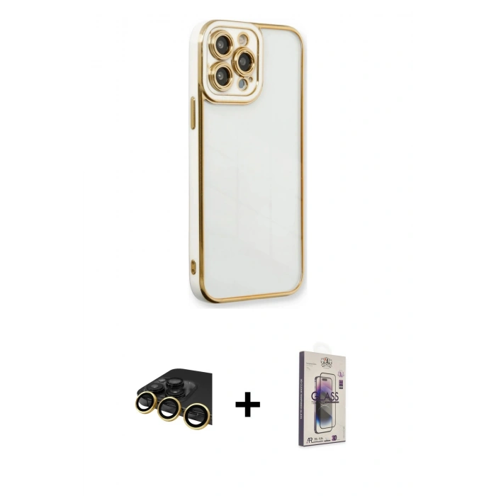 MARSİLYAN™- iPhone 13 Pro Max Kılıf Çekirdek Klasik Serisi - Siyah Bilvis 3D Cam Ekran Koruyucu + Raze Metal Kamera Lens - GD