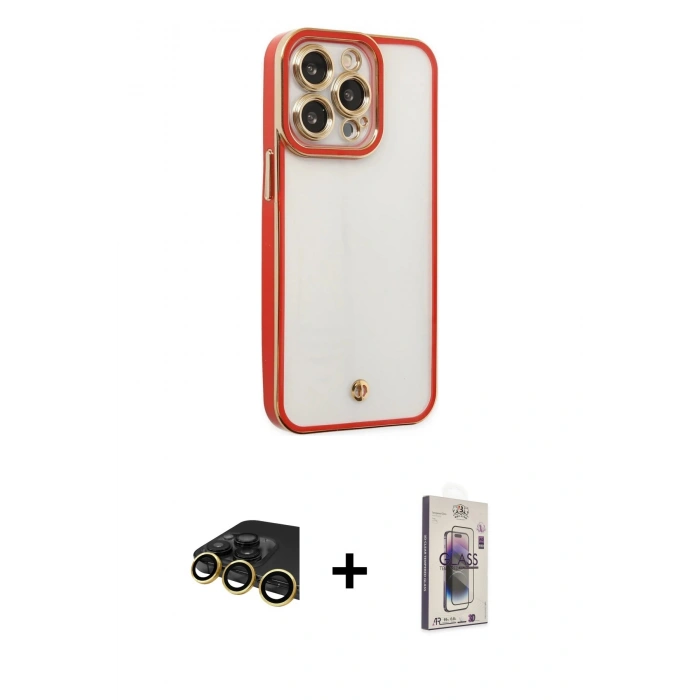 MARSİLYAN™- iPhone 13 Pro Max Kılıf Çekirdek Klasik Serisi - Siyah Bilvis 3D Cam Ekran Koruyucu + Raze Metal Kamera Lens - GD