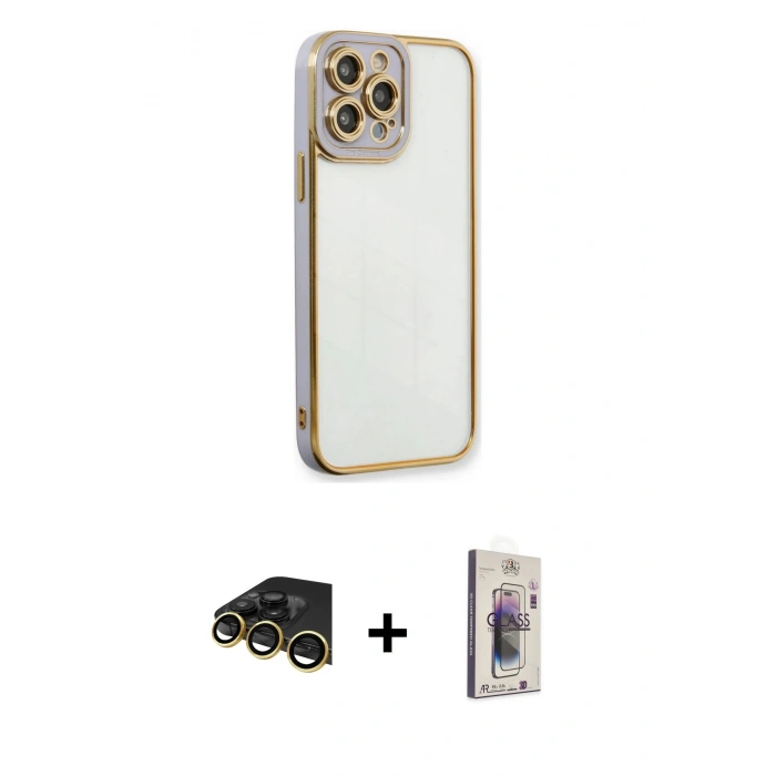MARSİLYAN™- iPhone 13 Pro Max Kılıf Çekirdek Klasik Serisi - Siyah Bilvis 3D Cam Ekran Koruyucu + Raze Metal Kamera Lens - GD