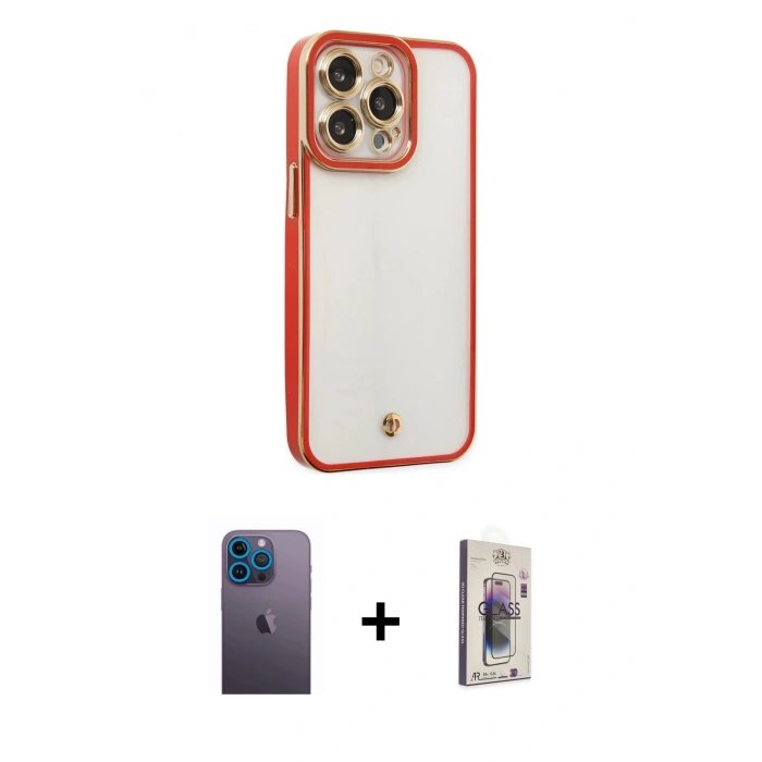 MARSİLYAN™- iPhone 13 Pro Max Kılıf Çekirdek Klasik Serisi - Siyah Bilvis 3D Cam Ekran Koruyucu + Mavi Neon Fosforlu Kamera Lens