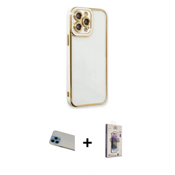 MARSİLYAN™- iPhone 13 Pro Max Kılıf Çekirdek Klasik Serisi - Siyah Bilvis 3D Cam Ekran Koruyucu + Rainbow Kamera Lens Koruma Cam - MI