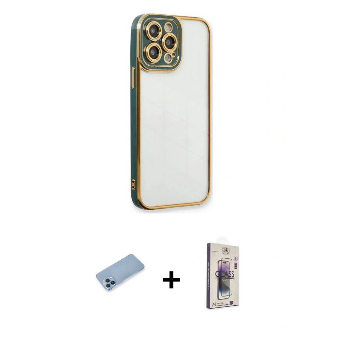 MARSİLYAN™- iPhone 13 Pro Max Kılıf Çekirdek Klasik Serisi - Siyah Bilvis 3D Cam Ekran Koruyucu + Shine Kamera Lens Koruma Cam - MI