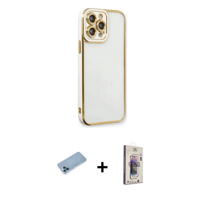 MARSİLYAN™- iPhone 13 Pro Max Kılıf Çekirdek Klasik Serisi - Siyah Bilvis 3D Cam Ekran Koruyucu + Shine Kamera Lens Koruma Cam - MI