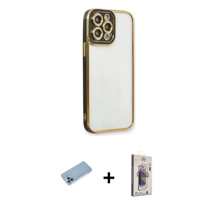 MARSİLYAN™- iPhone 13 Pro Max Kılıf Çekirdek Klasik Serisi - Siyah Bilvis 3D Cam Ekran Koruyucu + Shine Kamera Lens Koruma Cam - MI
