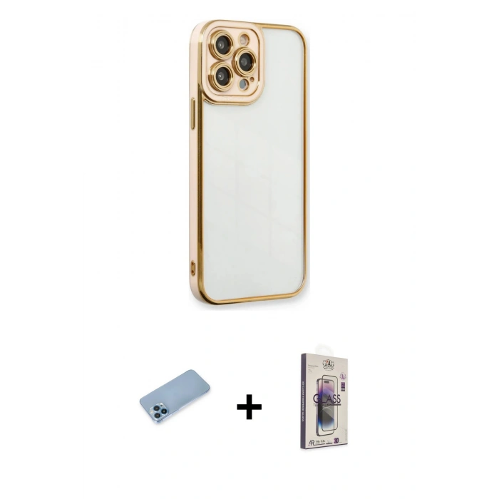 MARSİLYAN™- iPhone 13 Pro Max Kılıf Çekirdek Klasik Serisi - Siyah Bilvis 3D Cam Ekran Koruyucu + Shine Kamera Lens Koruma Cam - MI