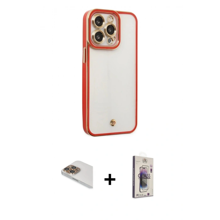 MARSİLYAN™- iPhone 13 Pro Max Kılıf Çekirdek Klasik Serisi - Siyah Bilvis 3D Cam Ekran Koruyucu + Pers Alüminyum Kamera Lens - GD
