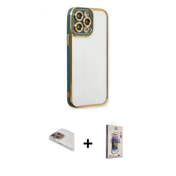 MARSİLYAN™- iPhone 13 Pro Max Kılıf Çekirdek Klasik Serisi - Siyah Bilvis 3D Cam Ekran Koruyucu + Pers Alüminyum Kamera Lens - GD