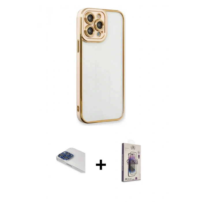 MARSİLYAN™- iPhone 13 Pro Max Kılıf Çekirdek Klasik Serisi - Siyah Bilvis 3D Cam Ekran Koruyucu + Pers Alüminyum Kamera Lens - LT