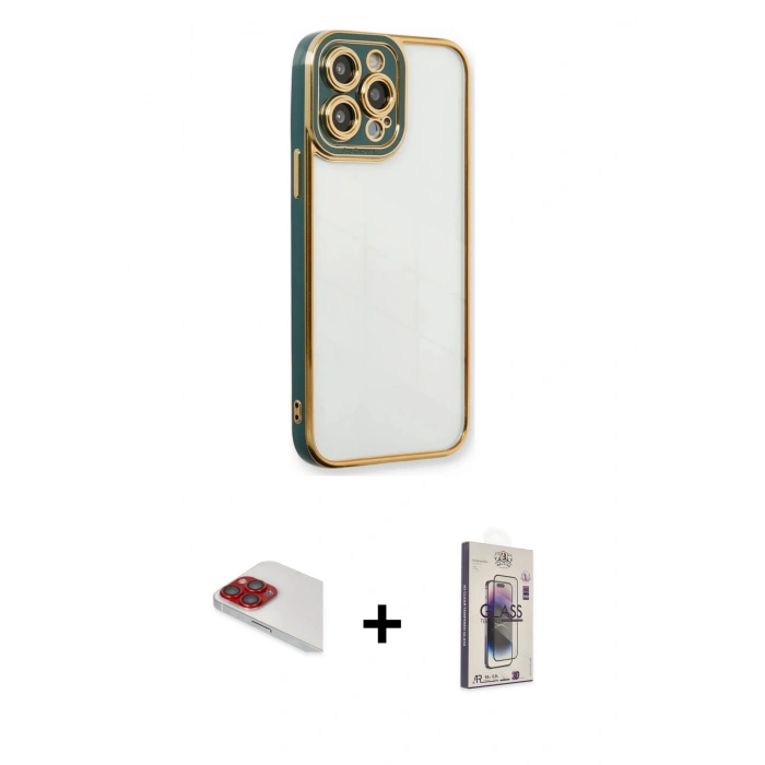 MARSİLYAN™- iPhone 13 Pro Max Kılıf Çekirdek Klasik Serisi - Siyah Bilvis 3D Cam Ekran Koruyucu + Pers Alüminyum Kamera Lens - KI