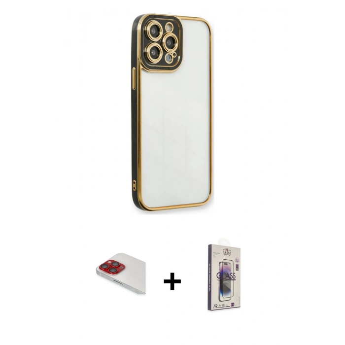 MARSİLYAN™- iPhone 13 Pro Max Kılıf Çekirdek Klasik Serisi - Siyah Bilvis 3D Cam Ekran Koruyucu + Pers Alüminyum Kamera Lens - KI