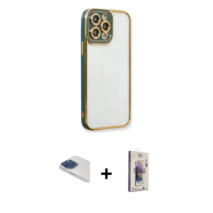 MARSİLYAN™- iPhone 13 Pro Max Kılıf Çekirdek Klasik Serisi - Siyah Bilvis 3D Cam Ekran Koruyucu + Pers Alüminyum Kamera Lens - LT