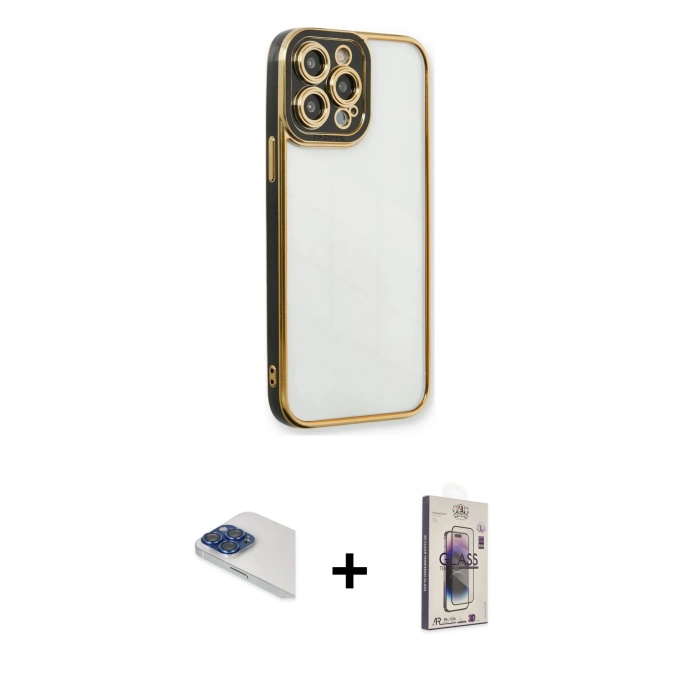 MARSİLYAN™- iPhone 13 Pro Max Kılıf Çekirdek Klasik Serisi - Siyah Bilvis 3D Cam Ekran Koruyucu + Pers Alüminyum Kamera Lens - LT