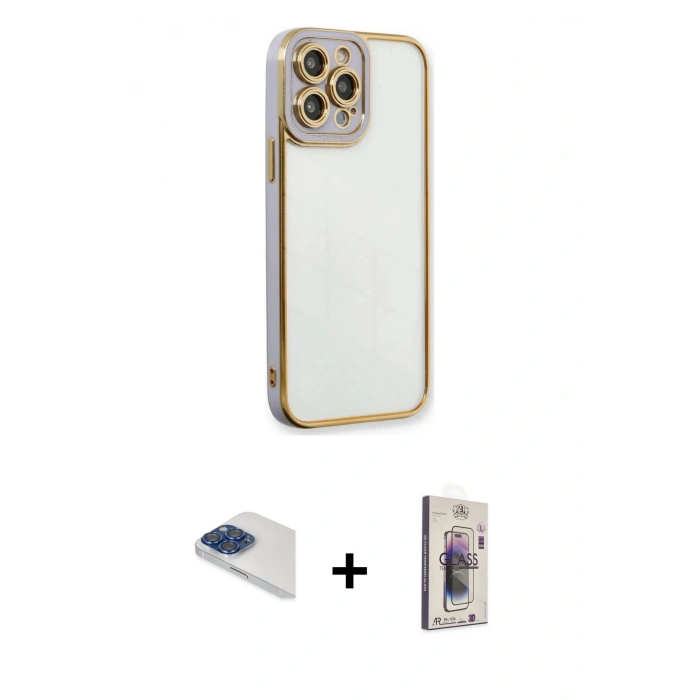MARSİLYAN™- iPhone 13 Pro Max Kılıf Çekirdek Klasik Serisi - Siyah Bilvis 3D Cam Ekran Koruyucu + Pers Alüminyum Kamera Lens - LT