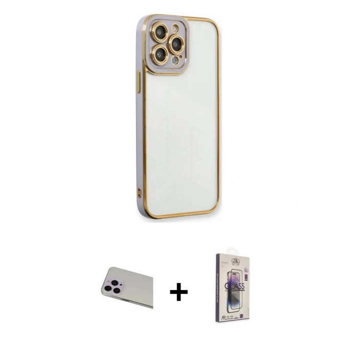 MARSİLYAN™- iPhone 13 Pro Max Kılıf Çekirdek Klasik Serisi - Siyah Bilvis 3D Cam Ekran Koruyucu + Rainbow Kamera Lens Koruma Cam - MR