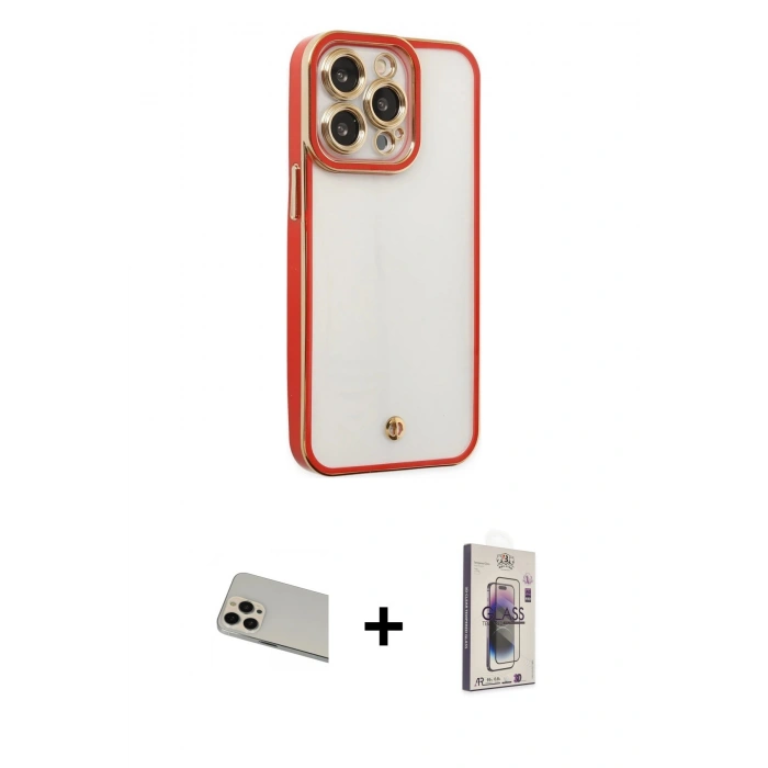 MARSİLYAN™- iPhone 13 Pro Max Kılıf Çekirdek Klasik Serisi - Siyah Bilvis 3D Cam Ekran Koruyucu + Rainbow Kamera Lens Koruma Cam - REGD
