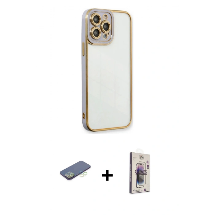 MARSİLYAN™- iPhone 13 Pro Max Kılıf Çekirdek Klasik Serisi - Siyah Bilvis 3D Cam Ekran Koruyucu + Renkli Kamera Lens Koruma Cam - YL