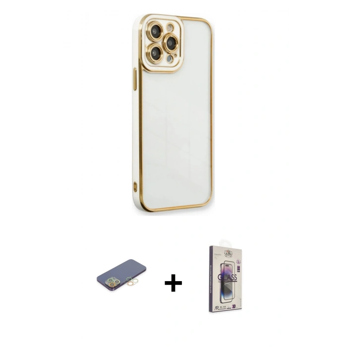 MARSİLYAN™- iPhone 13 Pro Max Kılıf Çekirdek Klasik Serisi - Siyah Bilvis 3D Cam Ekran Koruyucu + Renkli Kamera Lens Koruma Cam - SI
