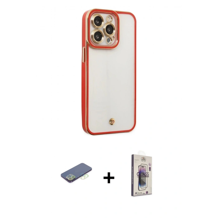 MARSİLYAN™- iPhone 13 Pro Max Kılıf Çekirdek Klasik Serisi - Siyah Bilvis 3D Cam Ekran Koruyucu + Renkli Kamera Lens Koruma Cam - YL