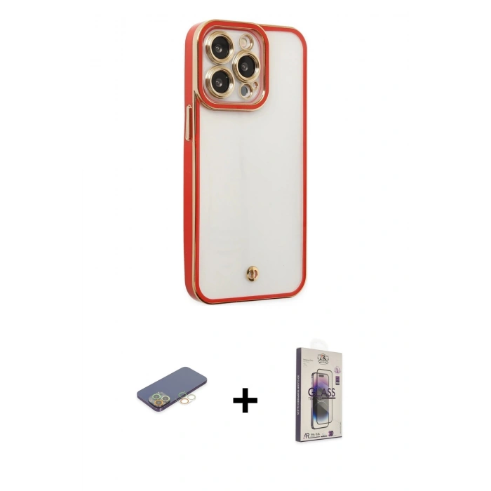 MARSİLYAN™- iPhone 13 Pro Max Kılıf Çekirdek Klasik Serisi - Siyah Bilvis 3D Cam Ekran Koruyucu + Renkli Kamera Lens Koruma Cam - SI