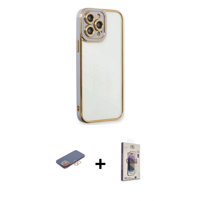 MARSİLYAN™- iPhone 13 Pro Max Kılıf Çekirdek Klasik Serisi - Siyah Bilvis 3D Cam Ekran Koruyucu + Renkli Kamera Lens Koruma Cam - TU