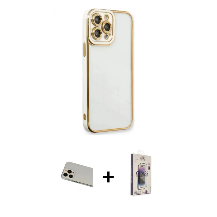 MARSİLYAN™- iPhone 13 Pro Max Kılıf Çekirdek Klasik Serisi - Siyah Bilvis 3D Cam Ekran Koruyucu + Rainbow Kamera Lens Koruma Cam - REGD
