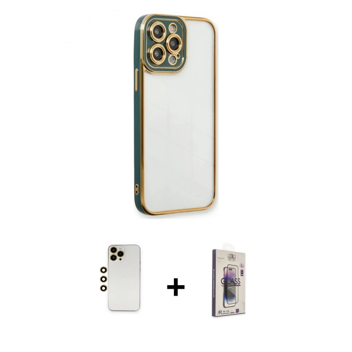 MARSİLYAN™- iPhone 13 Pro Max Kılıf Çekirdek Klasik Serisi - Siyah Bilvis 3D Cam Ekran Koruyucu + Shine Kamera Lens - GD