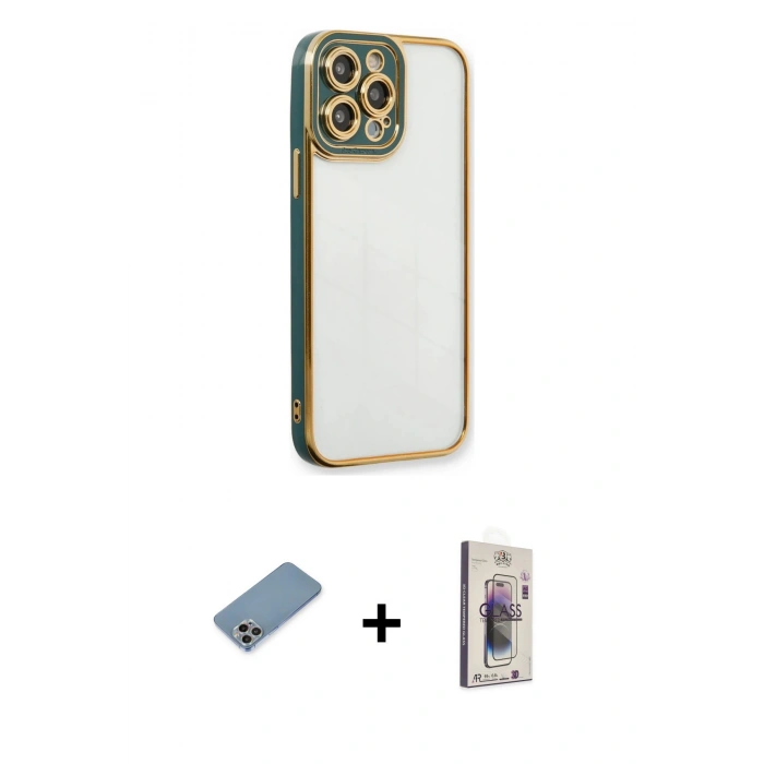 MARSİLYAN™- iPhone 13 Pro Max Kılıf Çekirdek Klasik Serisi - Siyah Bilvis 3D Cam Ekran Koruyucu + Shine Kamera Lens Koruma Cam - GI