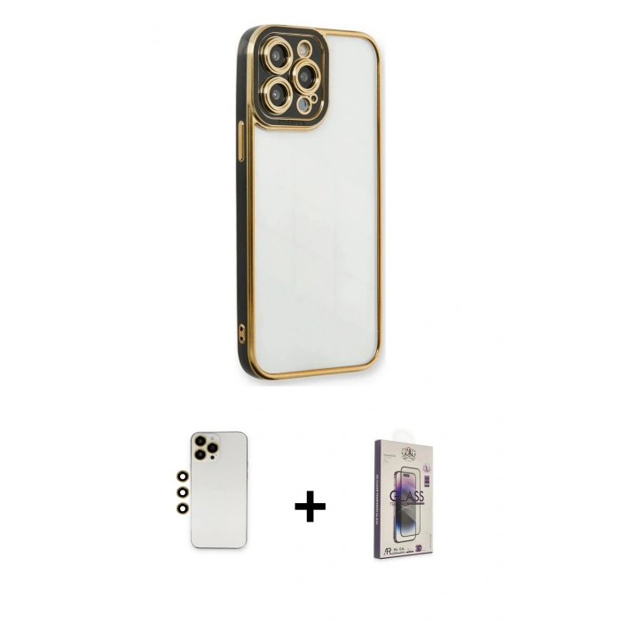 MARSİLYAN™- iPhone 13 Pro Max Kılıf Çekirdek Klasik Serisi - Siyah Bilvis 3D Cam Ekran Koruyucu + Shine Kamera Lens - GD