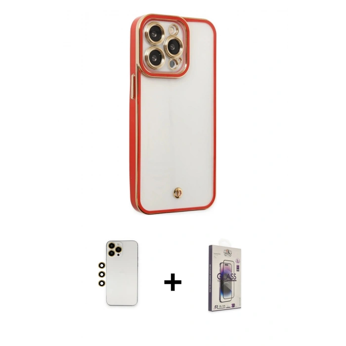 MARSİLYAN™- iPhone 13 Pro Max Kılıf Çekirdek Klasik Serisi - Siyah Bilvis 3D Cam Ekran Koruyucu + Shine Kamera Lens - GD