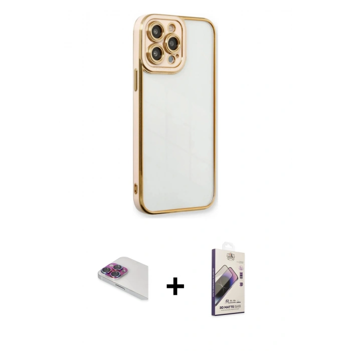 MARSİLYAN™- iPhone 13 Pro Max Kılıf Çekirdek Klasik Serisi - Siyah Bilvis 3D Mat Cam Ekran Koruyucu + Pers Alüminyum Kamera Lens - GI