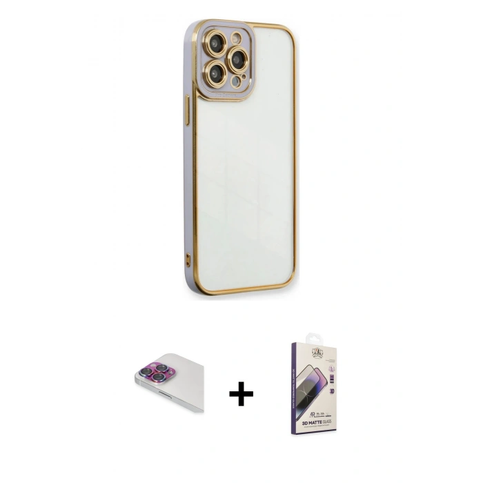 MARSİLYAN™- iPhone 13 Pro Max Kılıf Çekirdek Klasik Serisi - Siyah Bilvis 3D Mat Cam Ekran Koruyucu + Pers Alüminyum Kamera Lens - GI