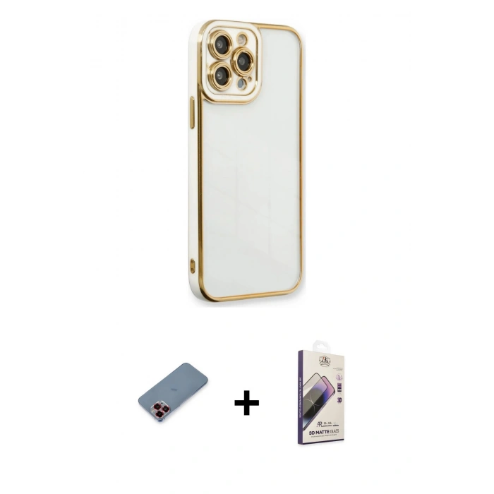 MARSİLYAN™- iPhone 13 Pro Max Kılıf Çekirdek Klasik Serisi - Siyah Bilvis 3D Mat Cam Ekran Koruyucu + Kırmızı Metal Kamera Lens Koruma Cam
