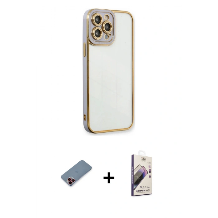 MARSİLYAN™- iPhone 13 Pro Max Kılıf Çekirdek Klasik Serisi - Siyah Bilvis 3D Mat Cam Ekran Koruyucu + Kırmızı Metal Kamera Lens Koruma Cam