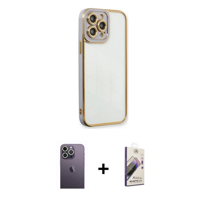 MARSİLYAN™- iPhone 13 Pro Max Kılıf Çekirdek Klasik Serisi - Siyah Bilvis 3D Mat Cam Ekran Koruyucu + Neon Fosforlu Kamera Lens - BZ