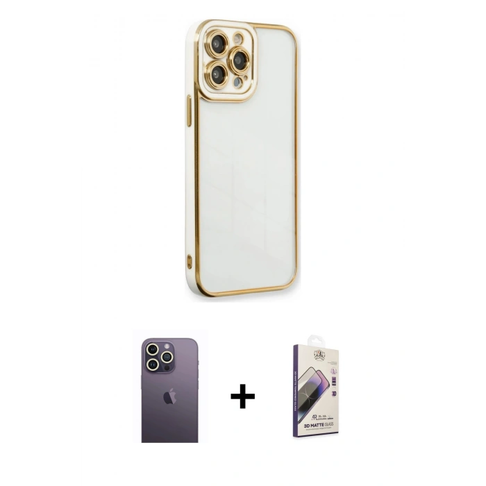 MARSİLYAN™- iPhone 13 Pro Max Kılıf Çekirdek Klasik Serisi - Siyah Bilvis 3D Mat Cam Ekran Koruyucu + Neon Fosforlu Kamera Lens - BZ