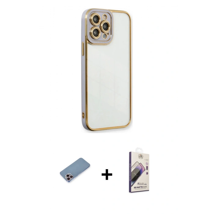 MARSİLYAN™- iPhone 13 Pro Max Kılıf Çekirdek Klasik Serisi - Siyah Bilvis 3D Mat Cam Ekran Koruyucu + Shine Kamera Lens Koruma Cam - PE