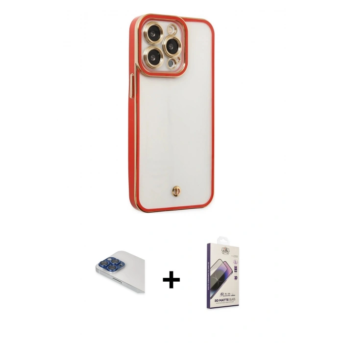 MARSİLYAN™- iPhone 13 Pro Max Kılıf Çekirdek Klasik Serisi - Siyah Bilvis 3D Mat Cam Ekran Koruyucu + Pers Alüminyum Kamera Lens - LT