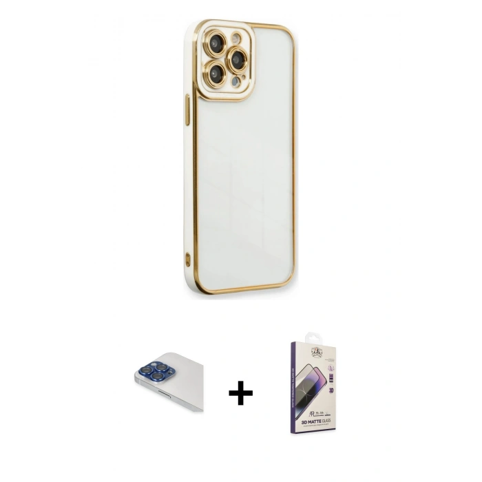 MARSİLYAN™- iPhone 13 Pro Max Kılıf Çekirdek Klasik Serisi - Siyah Bilvis 3D Mat Cam Ekran Koruyucu + Pers Alüminyum Kamera Lens - LT