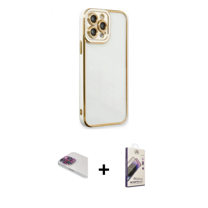 MARSİLYAN™- iPhone 13 Pro Max Kılıf Çekirdek Klasik Serisi - Siyah Bilvis 3D Mat Cam Ekran Koruyucu + Pers Alüminyum Kamera Lens - GI
