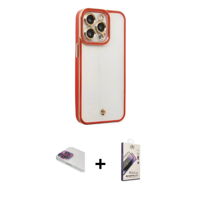 MARSİLYAN™- iPhone 13 Pro Max Kılıf Çekirdek Klasik Serisi - Siyah Bilvis 3D Mat Cam Ekran Koruyucu + Pers Alüminyum Kamera Lens - GI