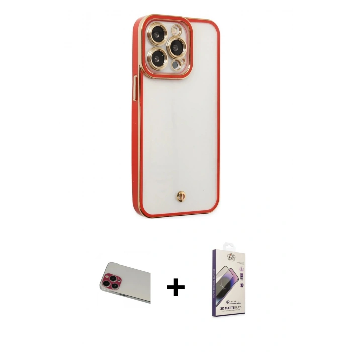 MARSİLYAN™- iPhone 13 Pro Max Kılıf Çekirdek Klasik Serisi - Siyah Bilvis 3D Mat Cam Ekran Koruyucu + Rainbow Kamera Lens Koruma Cam - KI