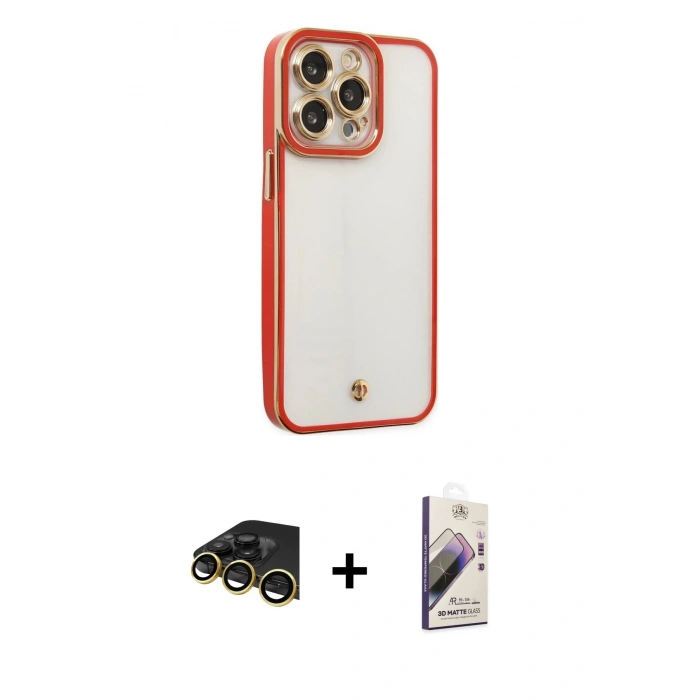 MARSİLYAN™- iPhone 13 Pro Max Kılıf Çekirdek Klasik Serisi - Siyah Bilvis 3D Mat Cam Ekran Koruyucu + Raze Metal Kamera Lens - GD